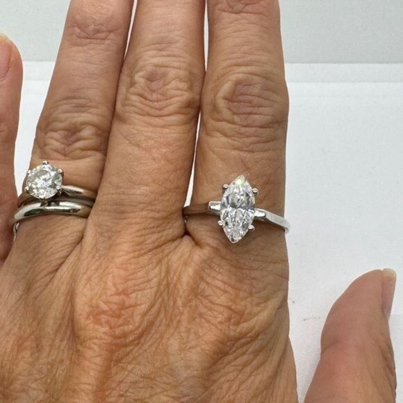 Sterling Silver Epiphany Platinum Clad Diamonique Ring size 9 Marquis 2 cttw - Picture 7 of 8